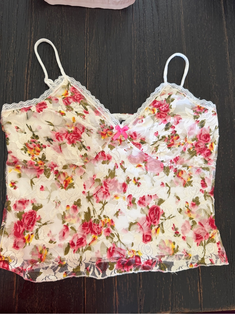 Vibe Floral Lace Cami - Pink and White
